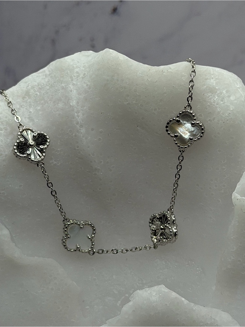 Sterling Silver Clover Motif Bracelet in Silver